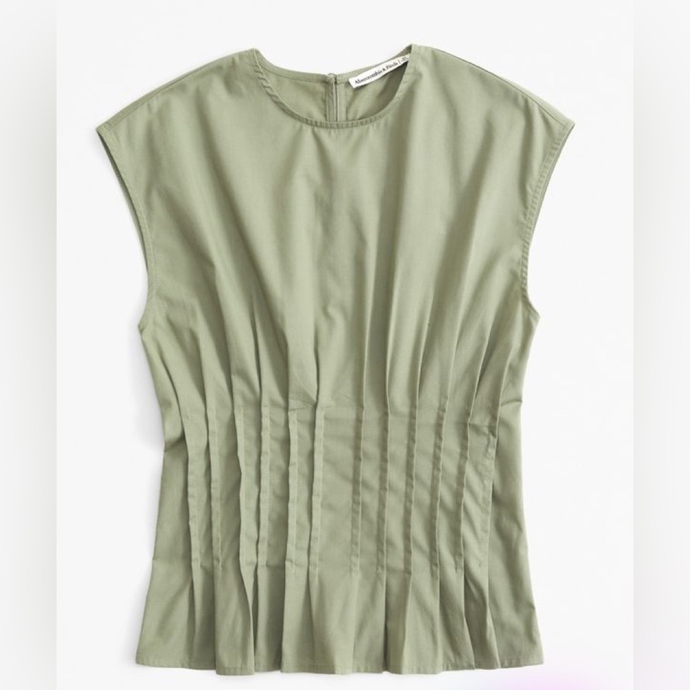 Abercrombie & Fitch Sage Green Poplin Pleated Cap Sleeve Blouse, Size XL